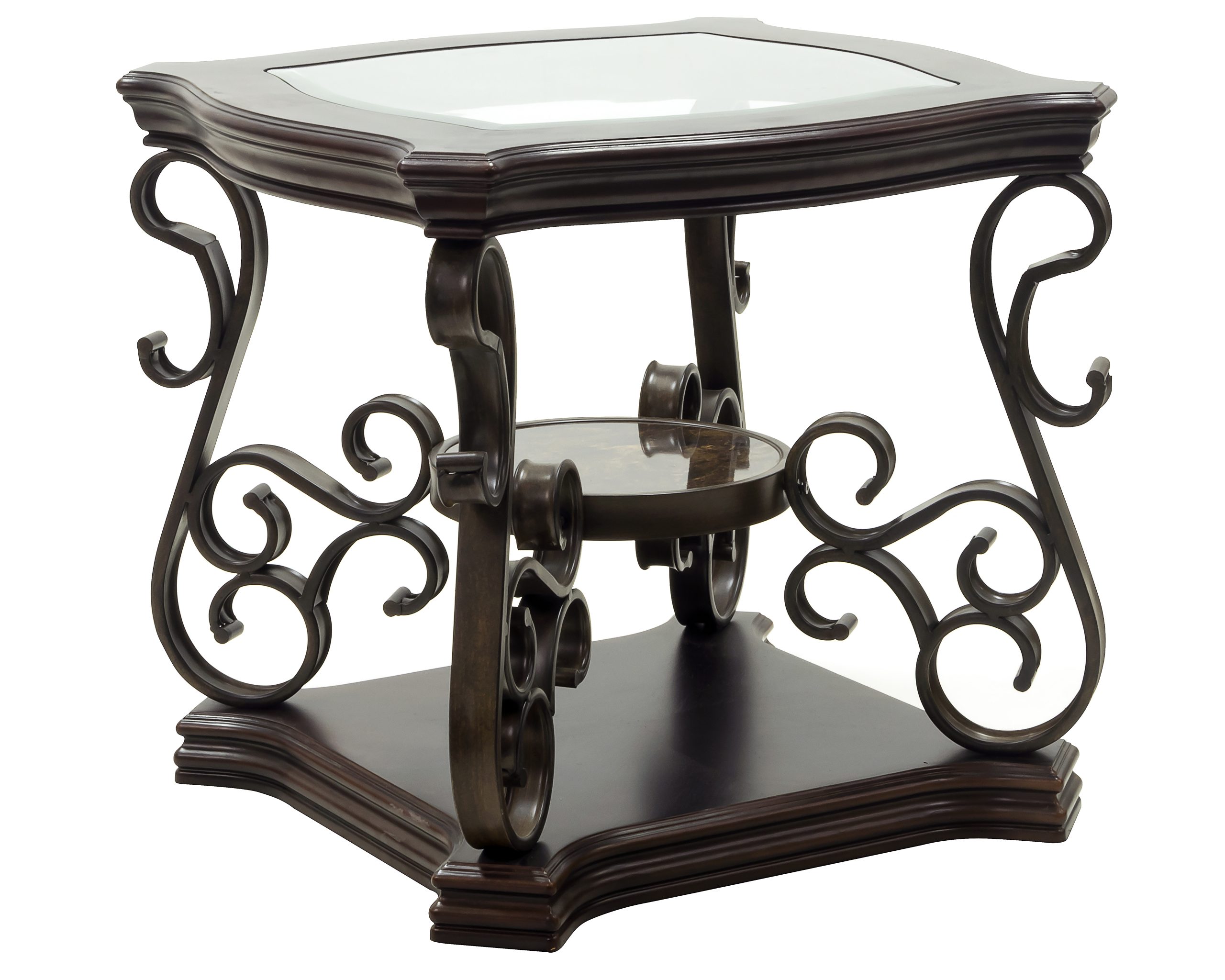End table, Glass table top, MDF W/marble paper middle shelf, powder coat finish metal legs. (26.3"Lx26.3"Wx24"H) - Image 6