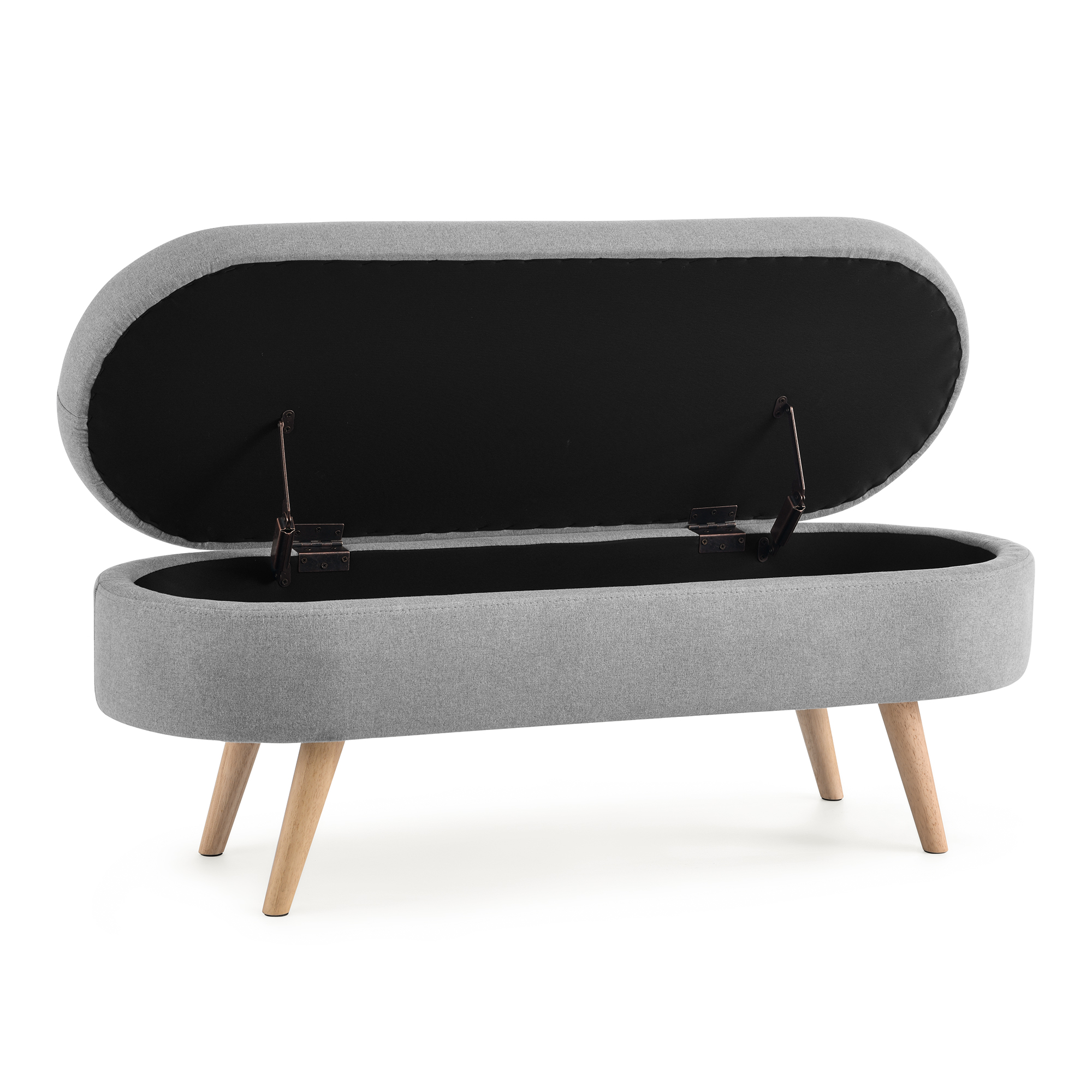 Ottoman Oval Storage Bench, Rubber Wood Legs, Grey(43.5"x16"x16") - Image 6