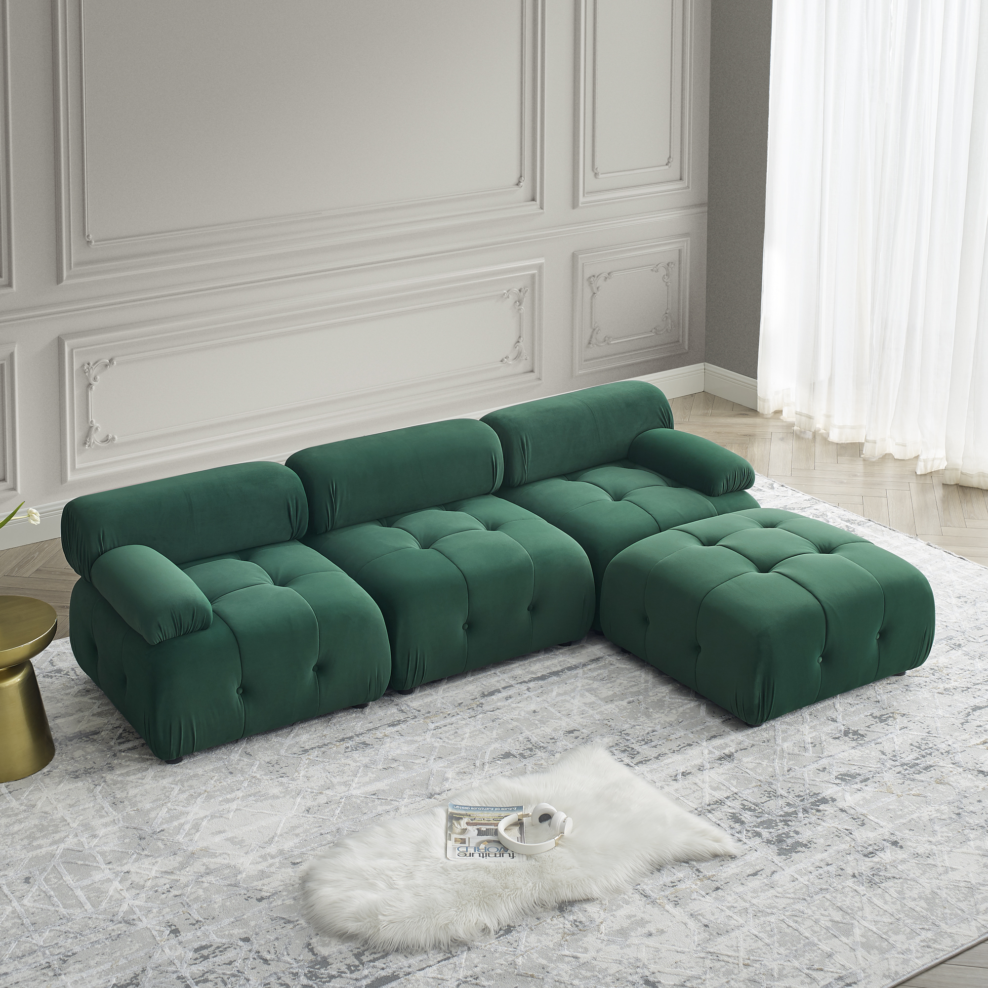 Modular Sectional Sofa, Button Tufted Designed and DIY Combination,L Shaped Couch with Reversible Ottoman, Green Velvet - Image 2