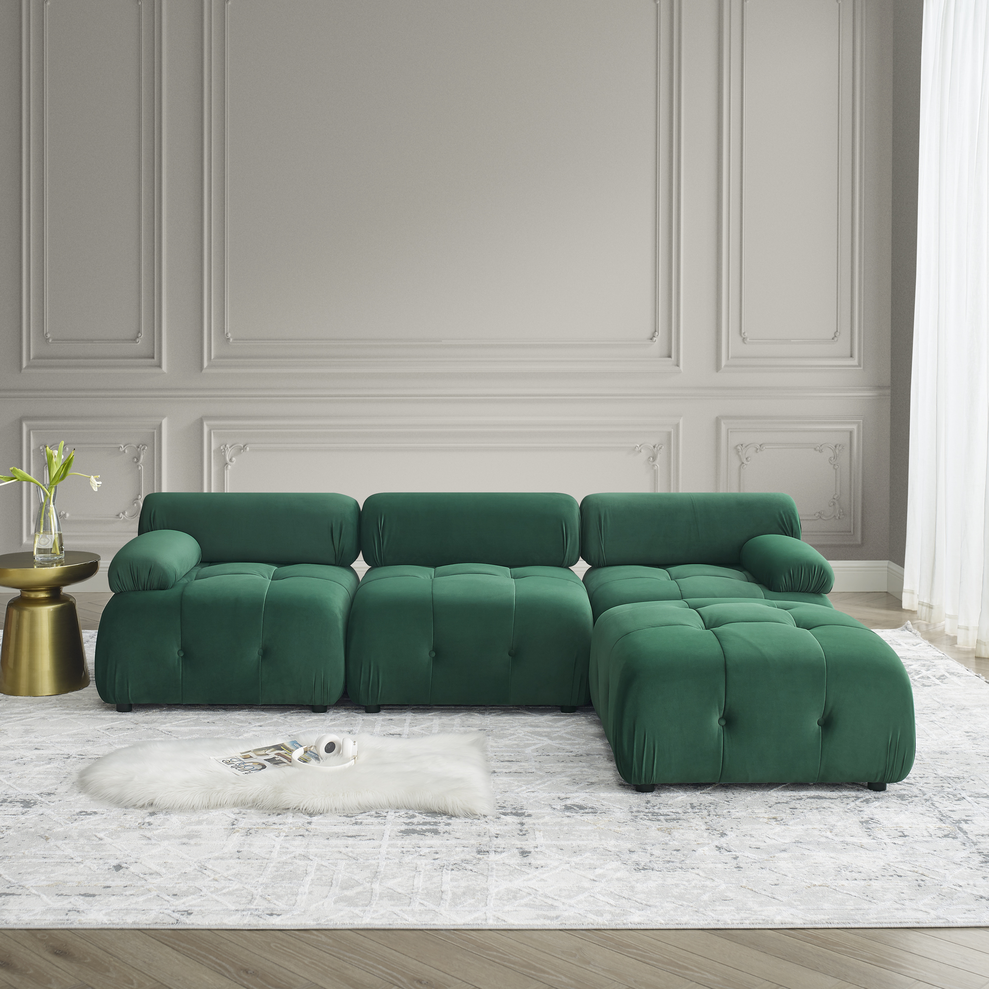 Modular Sectional Sofa, Button Tufted Designed and DIY Combination,L Shaped Couch with Reversible Ottoman, Green Velvet - Image 3