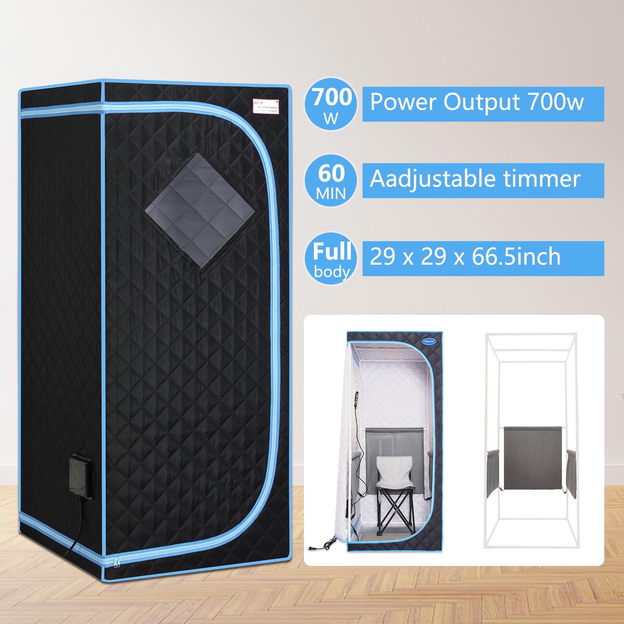 Portable Full Size Black Infrared Sauna tent–Personal Home Spa, with Infrared Panels, Heating Foot Pad,Controller, Foldable Chair ,Reading light.Easy to Install.Fast heating, with FCC Certification. - Image 2
