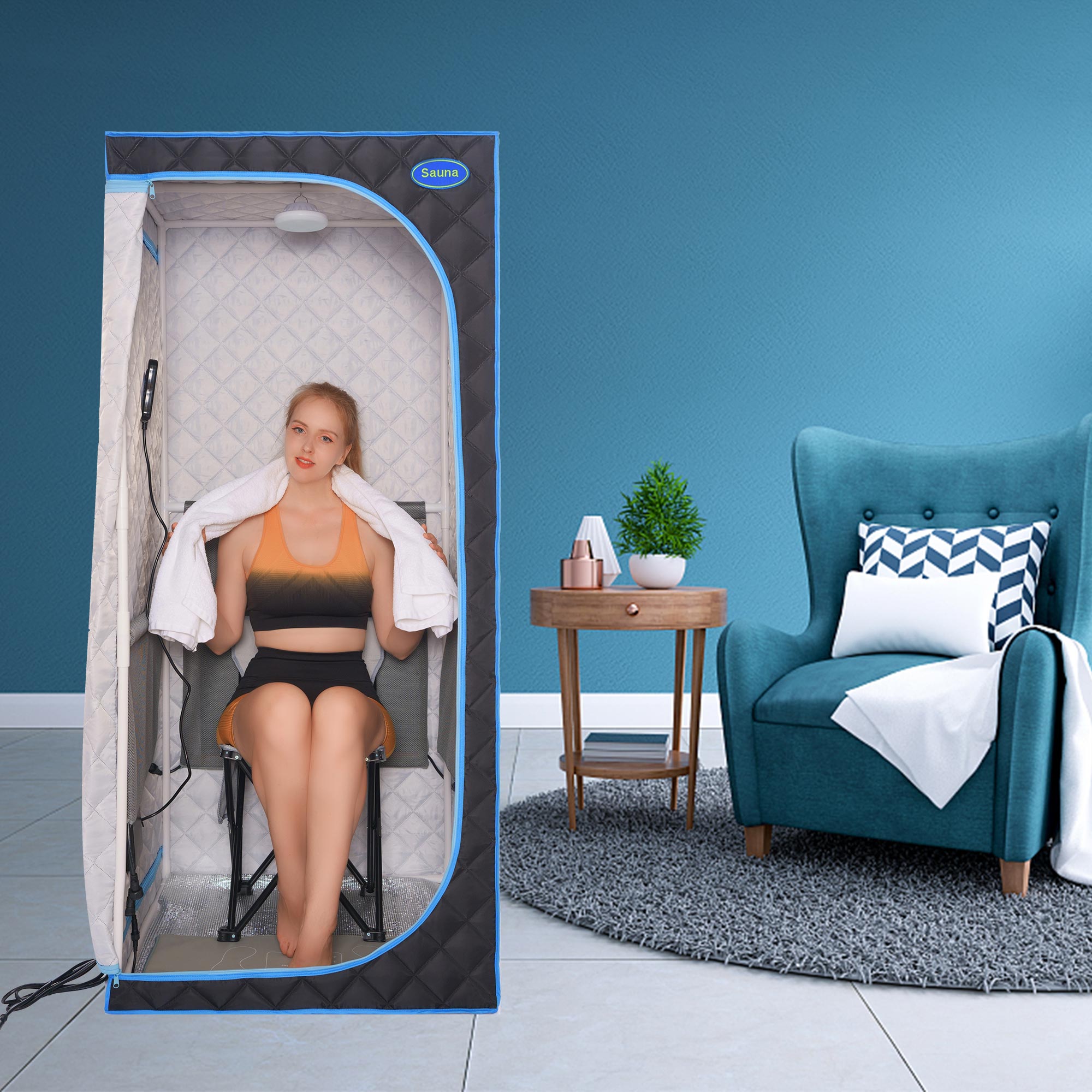 Portable Full Size Black Infrared Sauna tent–Personal Home Spa, with Infrared Panels, Heating Foot Pad,Controller, Foldable Chair ,Reading light.Easy to Install.Fast heating, with FCC Certification. - Image 3