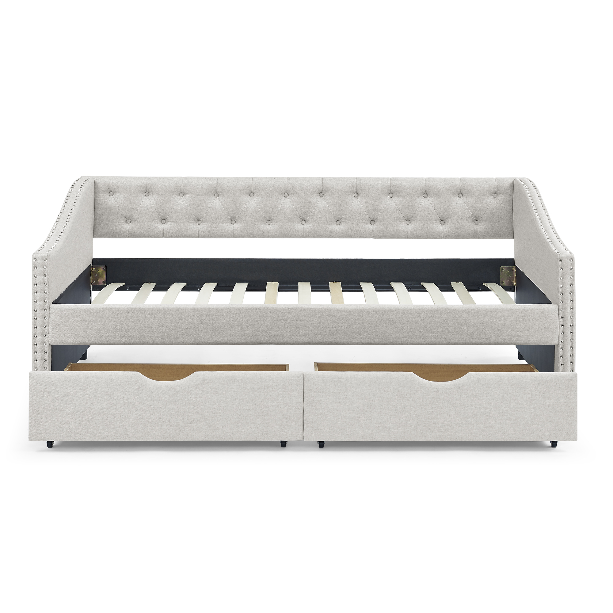 Twin Size Daybed with Drawers Upholstered Tufted Sofa Bed, with Button on Back and Copper Nail on Waved Shape Arms, Beige(81.5''x41''x30.5'') - Image 5