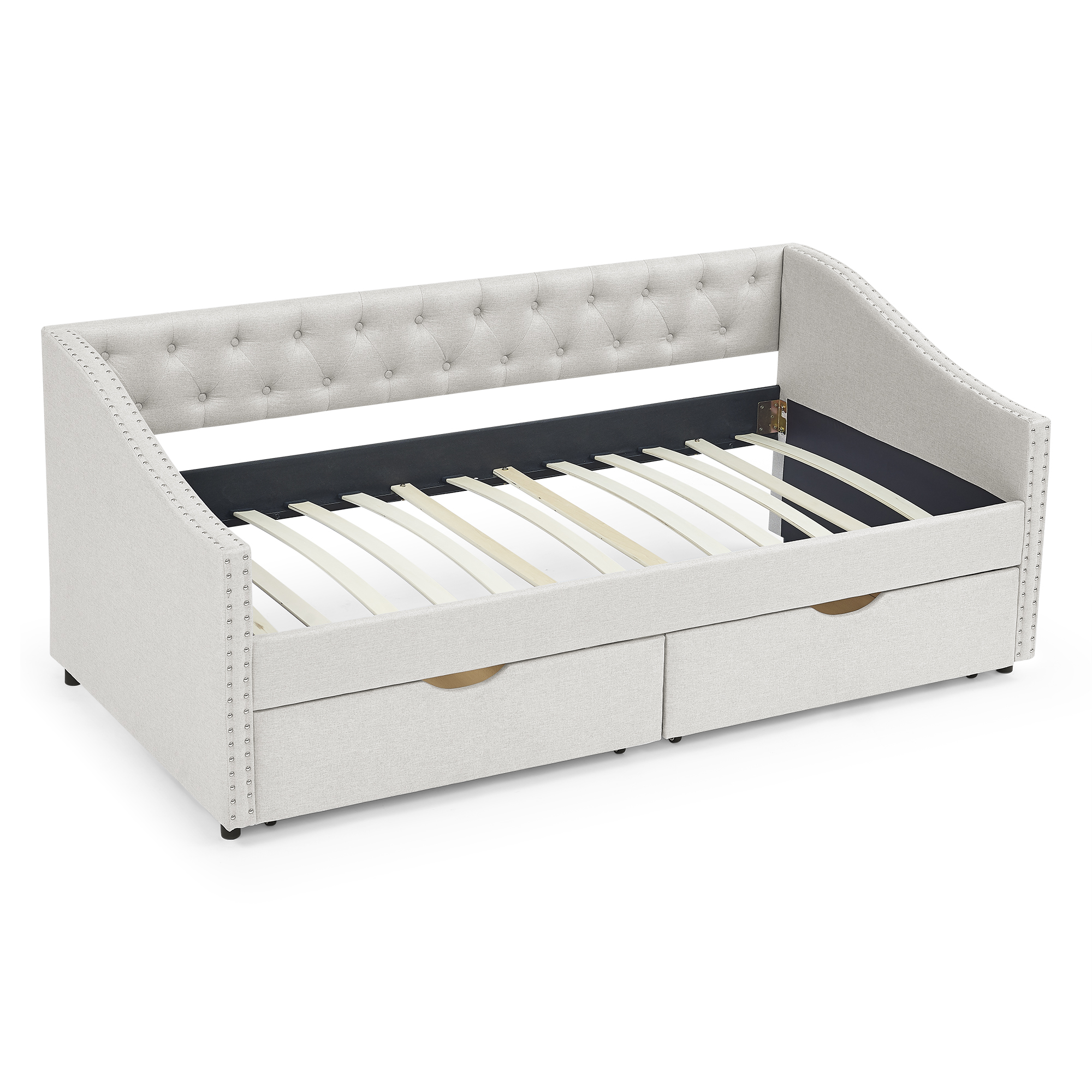 Twin Size Daybed with Drawers Upholstered Tufted Sofa Bed, with Button on Back and Copper Nail on Waved Shape Arms, Beige(81.5''x41''x30.5'') - Image 6