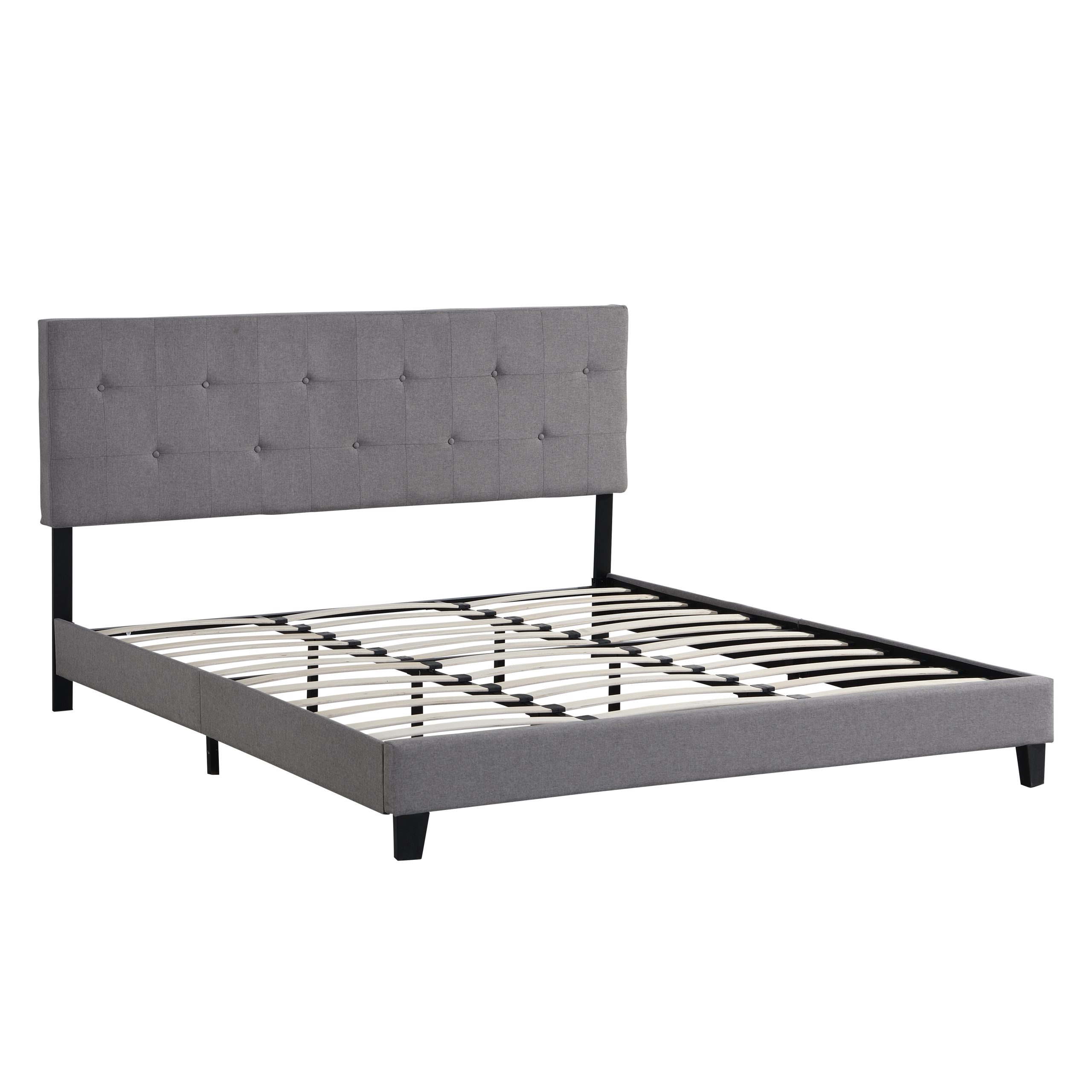 King Size Upholstered Platform Bed Frame with Button Tufted Linen Fabric Headboard, No Box Spring Needed, Wood Slat Support, Easy Assembly, Gray - Image 4