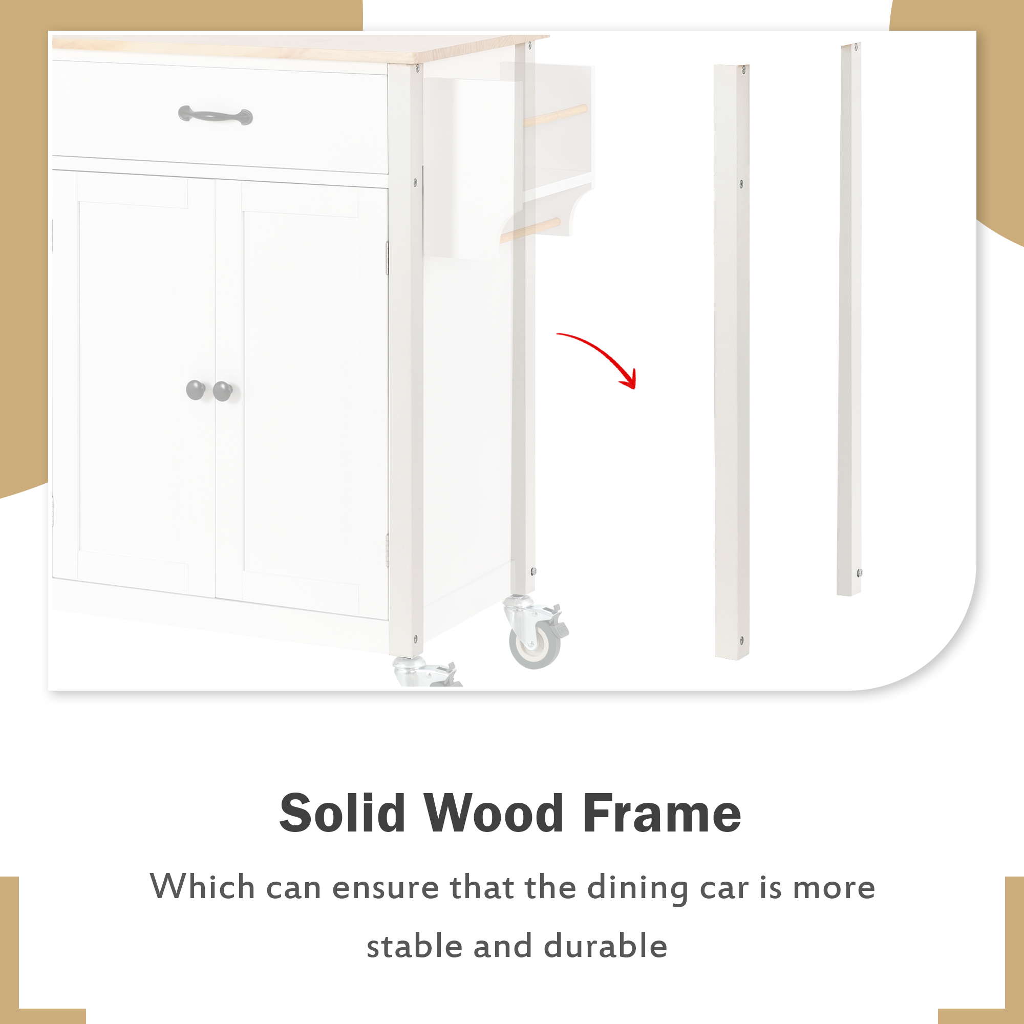 Kitchen Island Cart with Solid Wood Top and Locking Wheels,54.3 Inch Width,4 Door Cabinet and Two Drawers,Spice Rack, Towel Rack (White) - Image 5