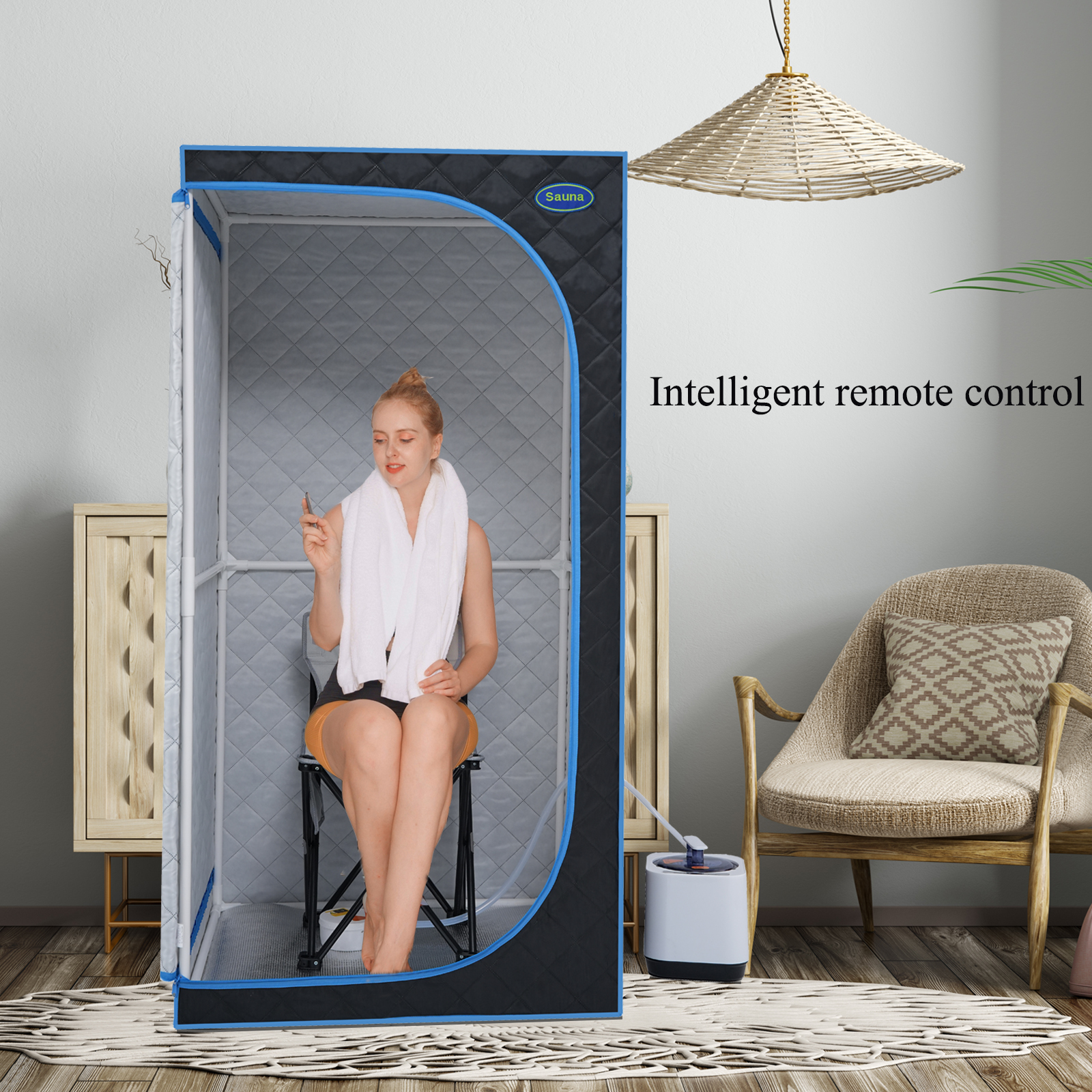 Portable Black Full Size Steam Sauna tent–Personal Home Spa, with Steam Generator, Remote Control, Foldable Chair, PVC pipes. Easy to Install,fast heating, with FCC & UL Certification. - Image 3