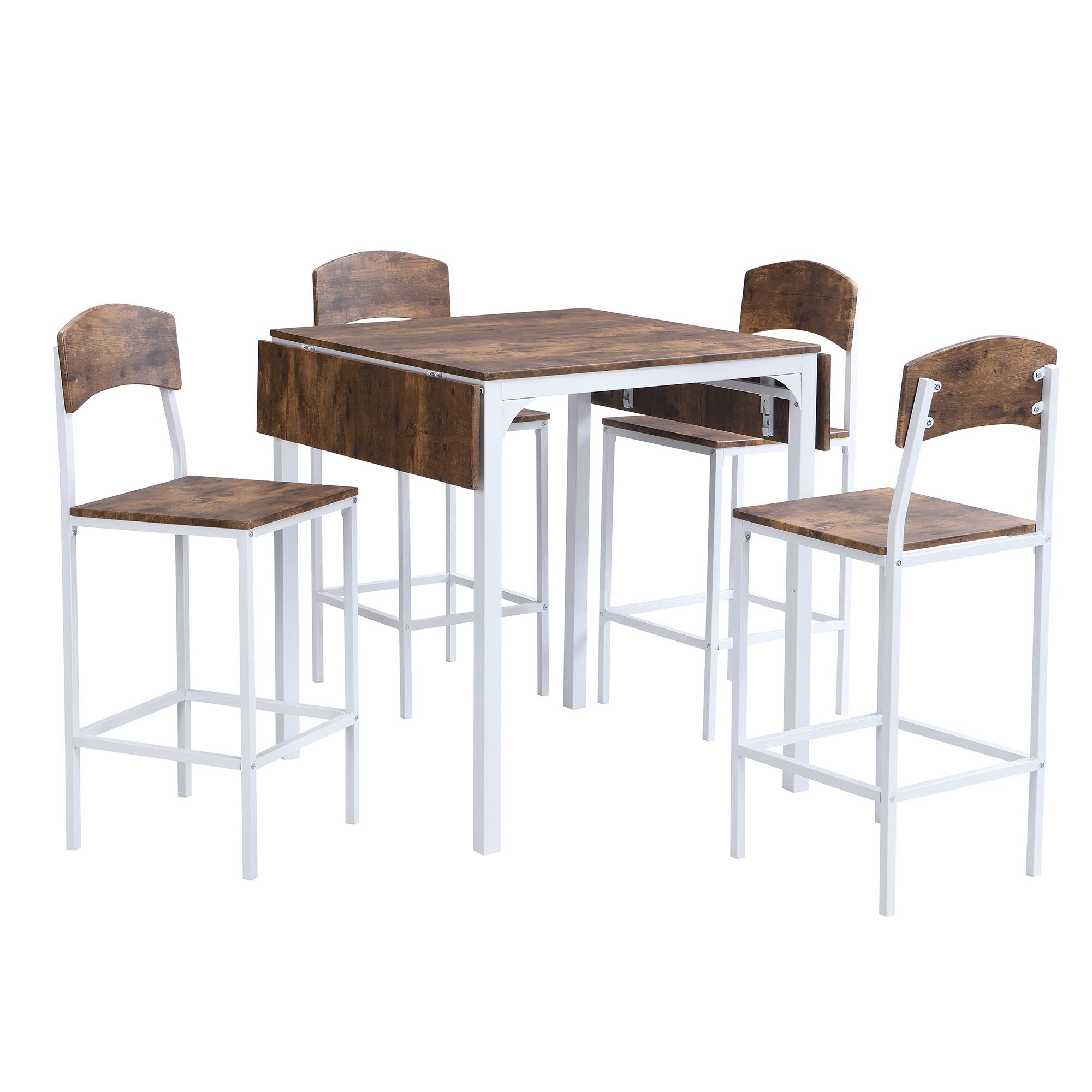 TOPMAX Farmhouse 5-piece Counter Height Drop Leaf Dining Table Set with Dining Chairs for 4,White Frame+ Rustic Brown Tabletop - Image 5