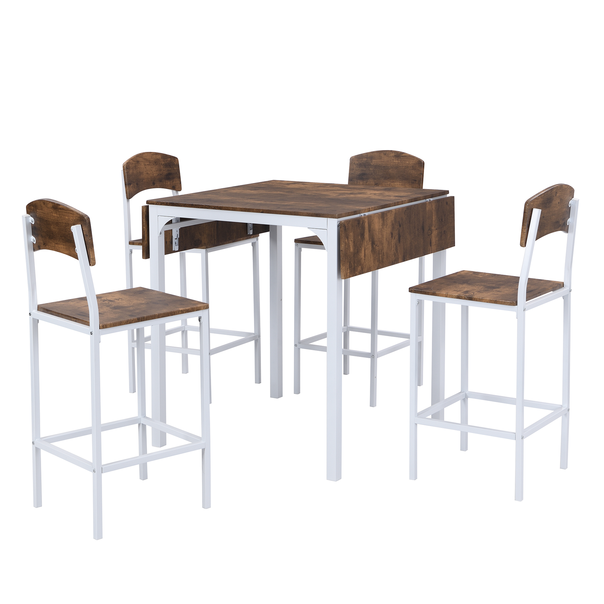 TOPMAX Farmhouse 5-piece Counter Height Drop Leaf Dining Table Set with Dining Chairs for 4,White Frame+ Rustic Brown Tabletop - Image 6