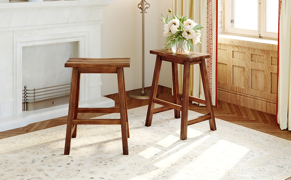 TOPMAX Farmhouse Rustic 2-piece Counter Height Wood Kitchen Dining Stools for Small Places, Walnut - Image 2