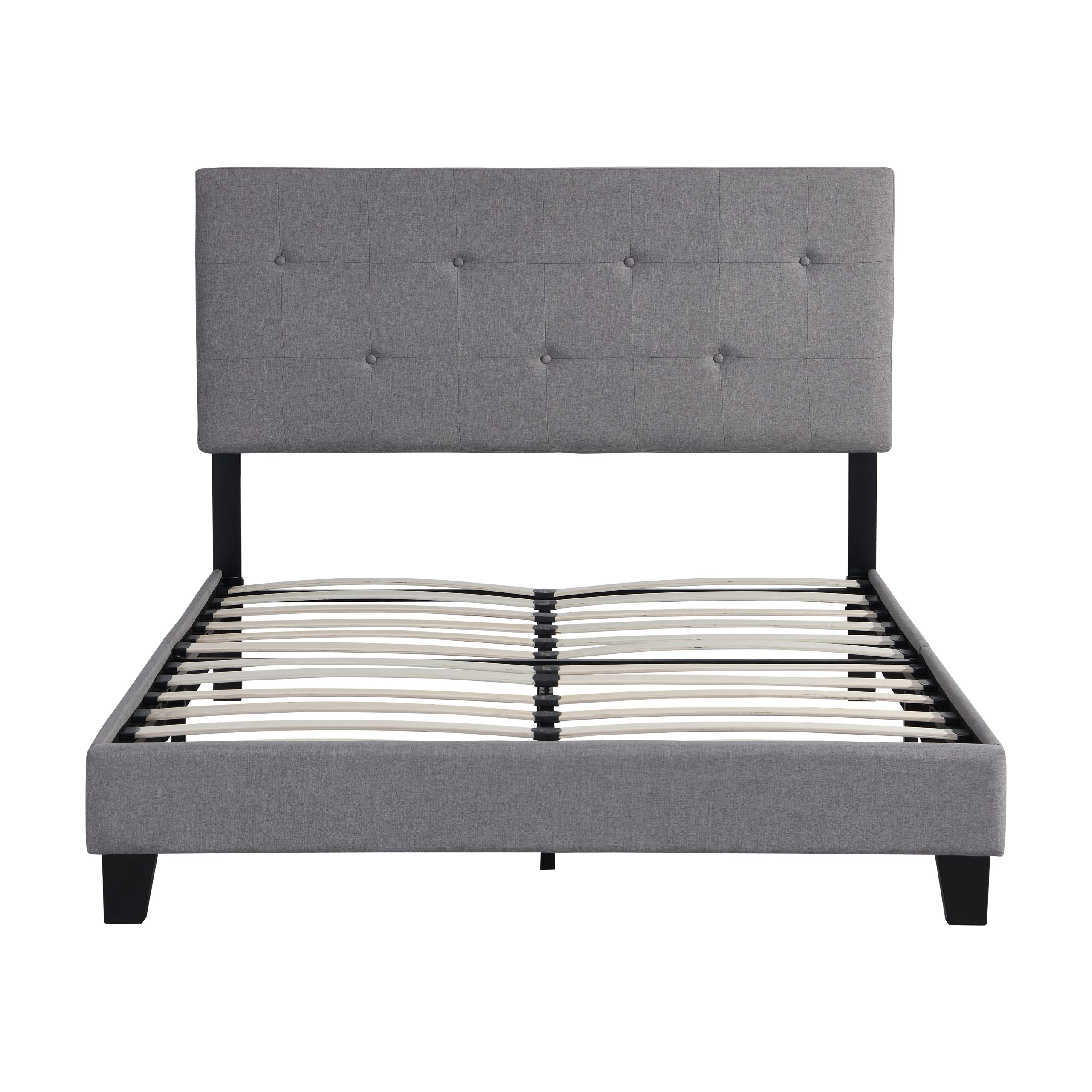 Full Size Upholstered Platform Bed Frame with Modern Button Tufted Linen Fabric Headboard, No Box Spring Needed, Wood Slat Support, Easy Assembly, Grey - Image 2