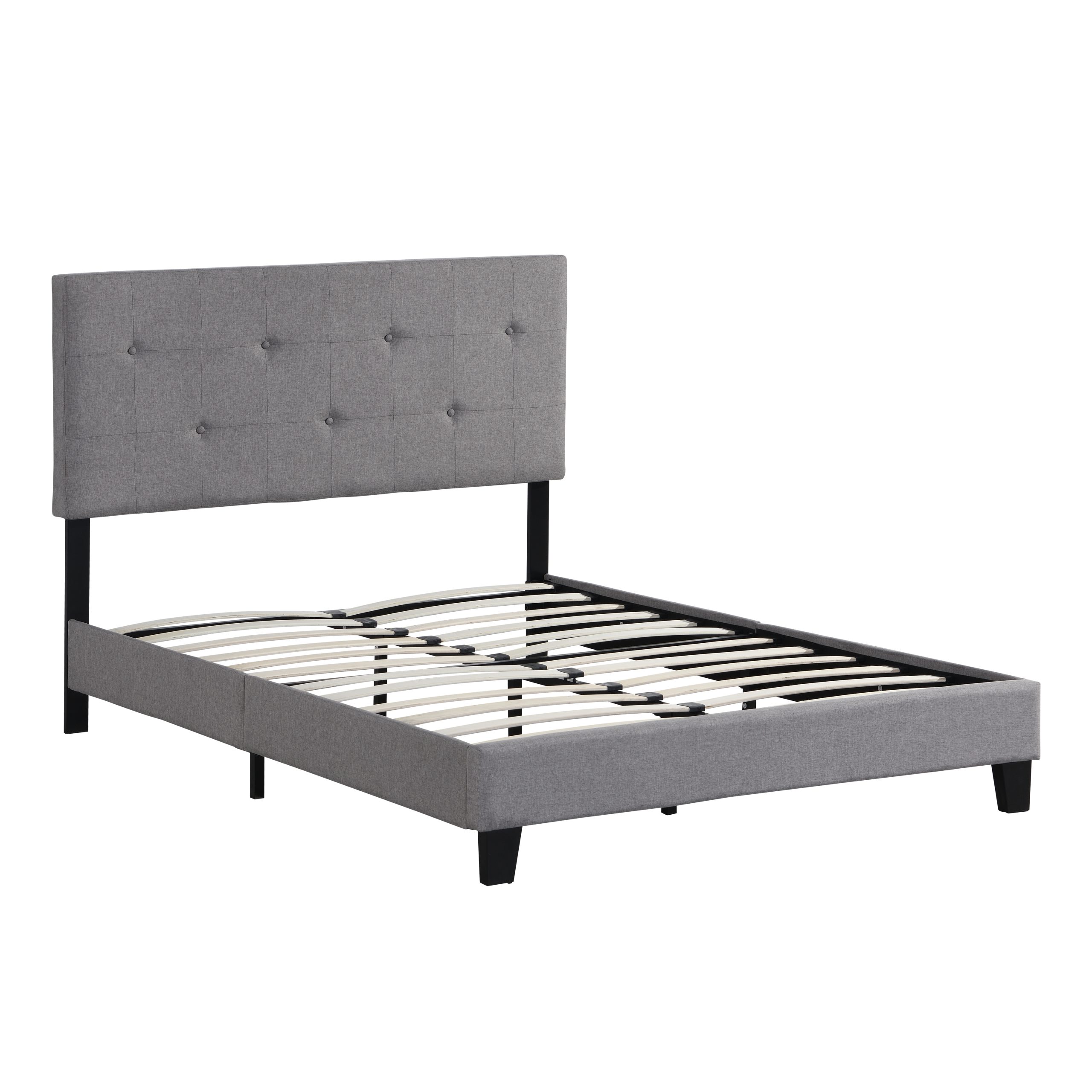 Full Size Upholstered Platform Bed Frame with Modern Button Tufted Linen Fabric Headboard, No Box Spring Needed, Wood Slat Support, Easy Assembly, Grey - Image 3