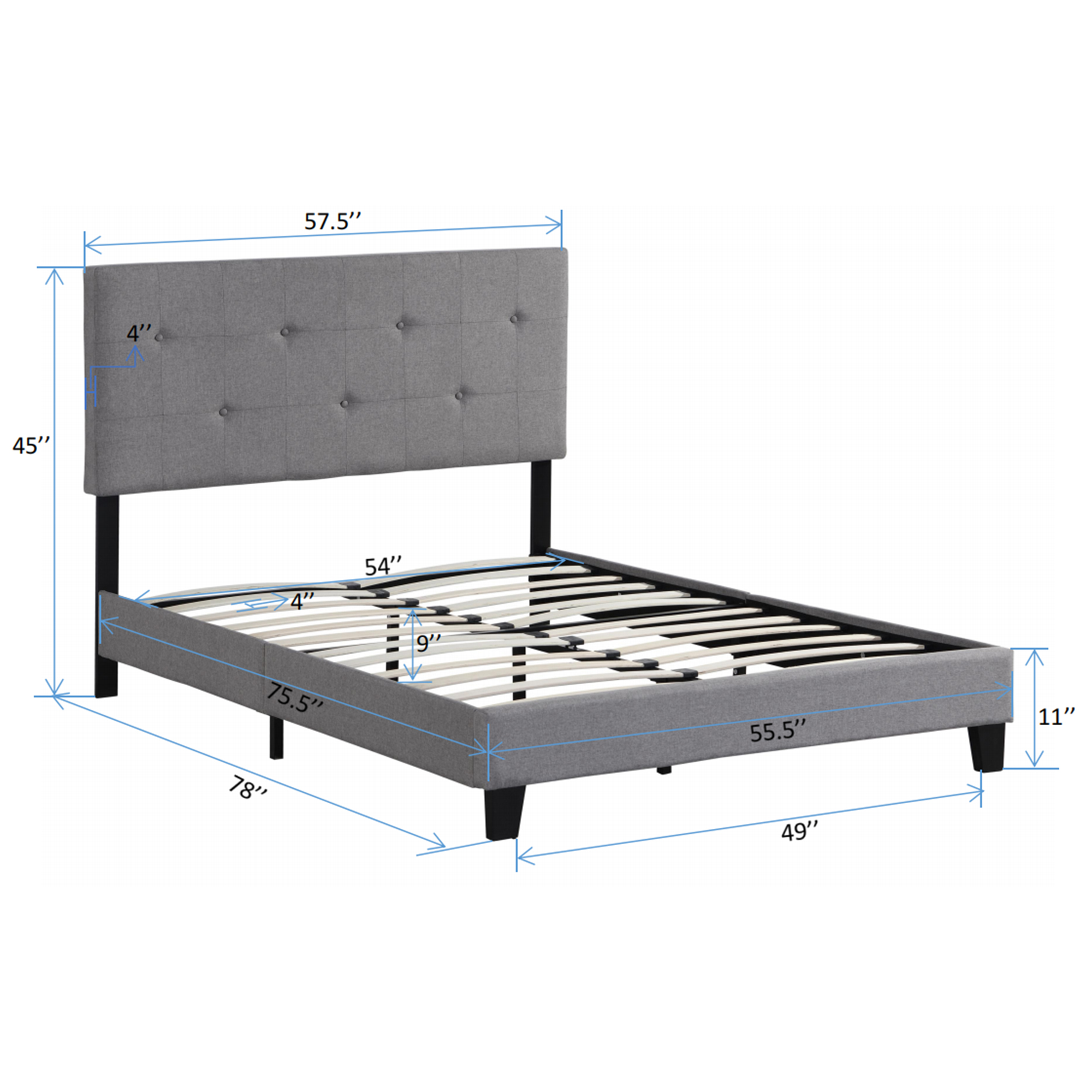 Full Size Upholstered Platform Bed Frame with Modern Button Tufted Linen Fabric Headboard, No Box Spring Needed, Wood Slat Support, Easy Assembly, Grey - Image 5