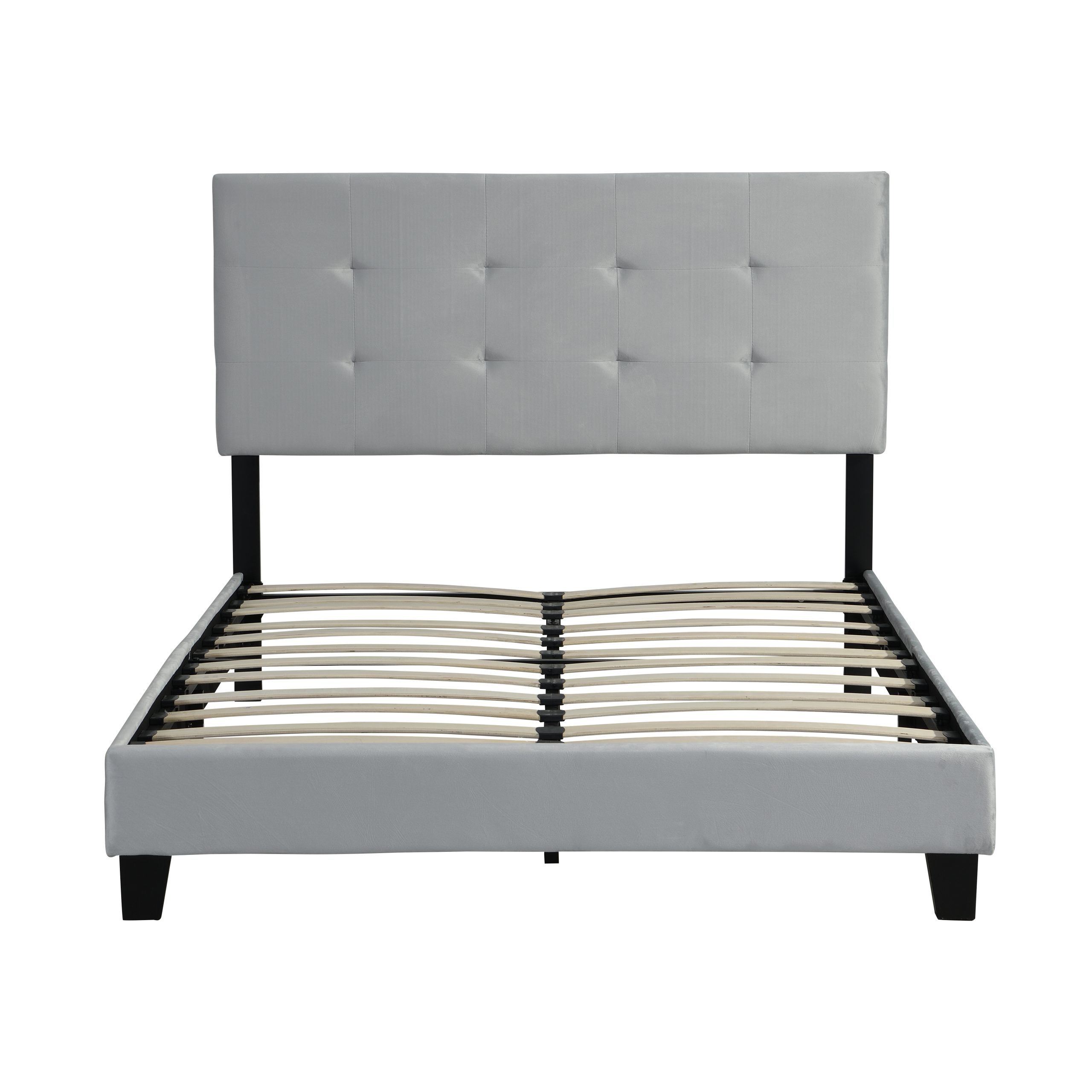 Full Size Upholstered Platform Bed Frame with pull point Tufted Headboard, Strong Wood Slat Support, Mattress Foundation, No Box Spring Needed, Easy Assembly, Gray - Image 3