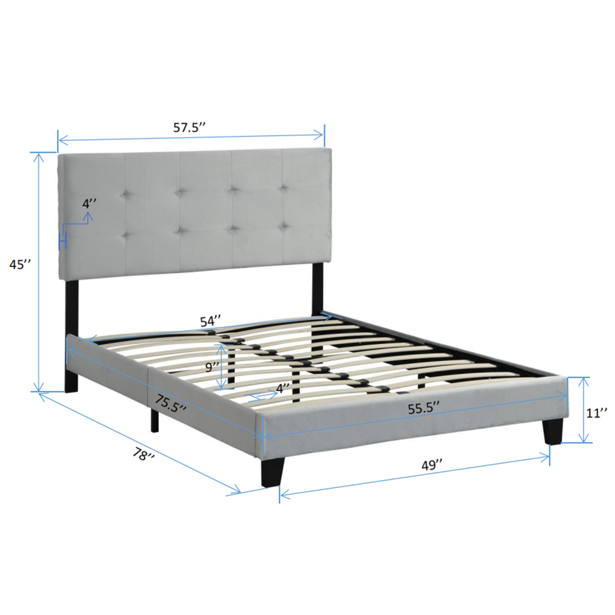 Full Size Upholstered Platform Bed Frame with pull point Tufted Headboard, Strong Wood Slat Support, Mattress Foundation, No Box Spring Needed, Easy Assembly, Gray - Image 4