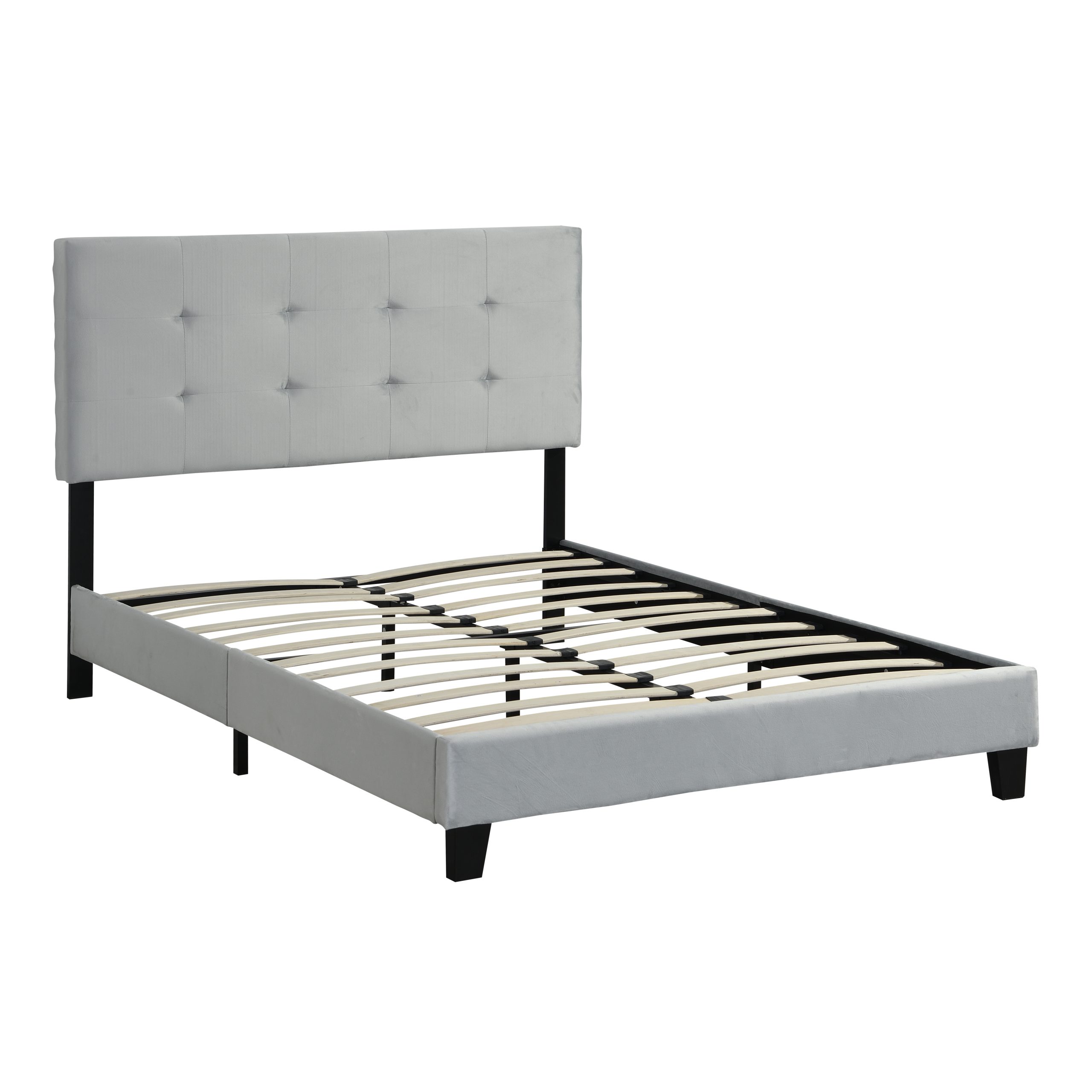 Full Size Upholstered Platform Bed Frame with pull point Tufted Headboard, Strong Wood Slat Support, Mattress Foundation, No Box Spring Needed, Easy Assembly, Gray - Image 5