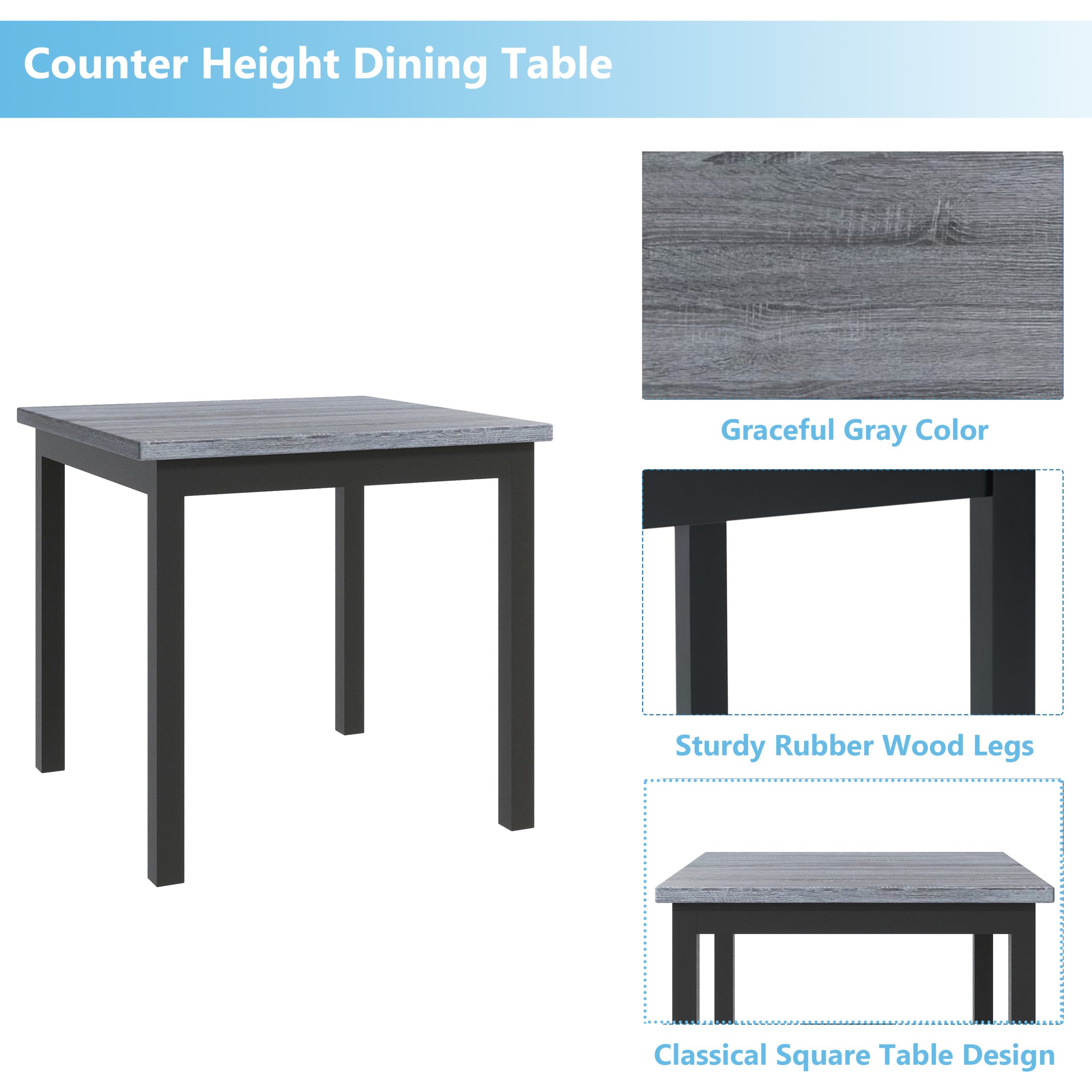 TOPMAX 5-Piece Counter Height Dining Set Wood Square Dining Room Table and Chairs Stools w/Footrest & 4 Upholstered high-back Chairs,Black - Image 4