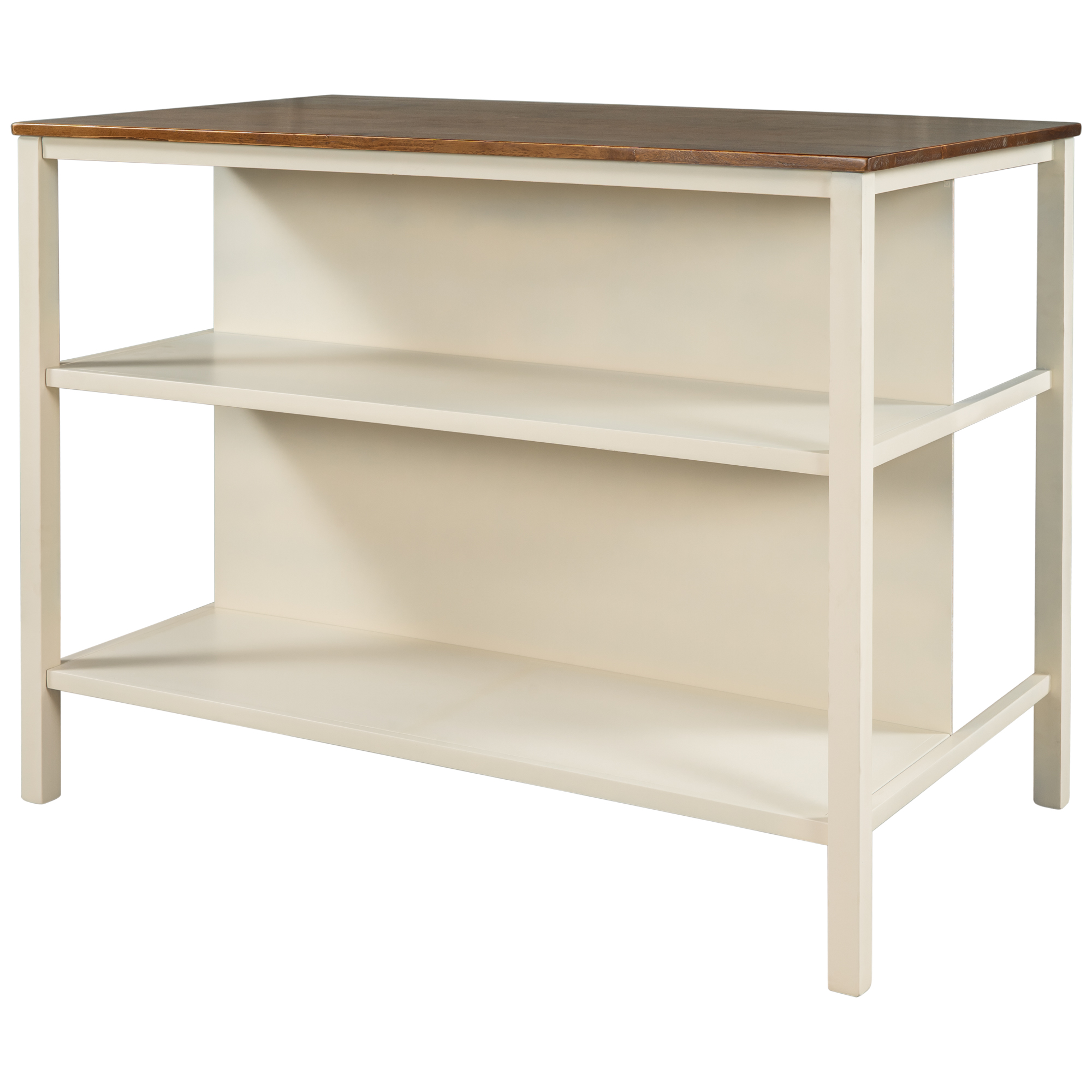 TOPMAX Solid Wood Rustic 45" Stationary Kitchen Island, Rubber Wood Butcher Block Dining Table Prep Table with 2 Open Shelves for Small Places,Walnut+Cream White - Image 6