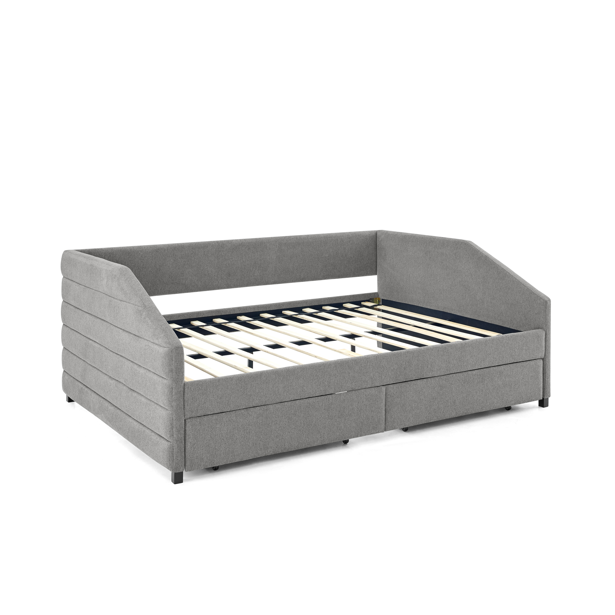 Queen Size Daybed with Two Drawers Trundle Upholstered Tufted Sofa Bed, Linen Fabric, Grey (88"x64.5"x34") - Image 6