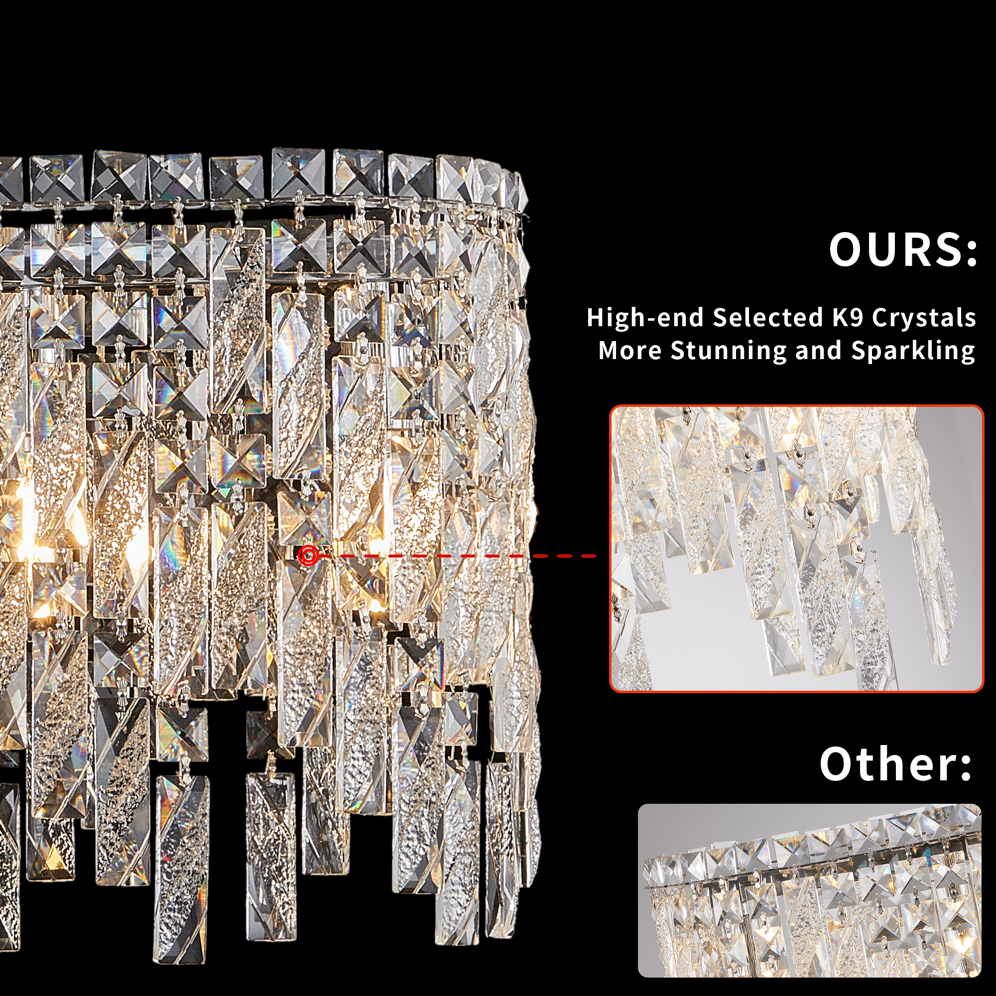 (Same as W1340P189443/L5024-880-C) Silver Elegant Oval Crystal Chandelier, Modern Ceiling Light Fixture with Reflective Hanging Crystals for Dining Room, Living Room, and FoyerS (Bulbs Not Included) - Image 6