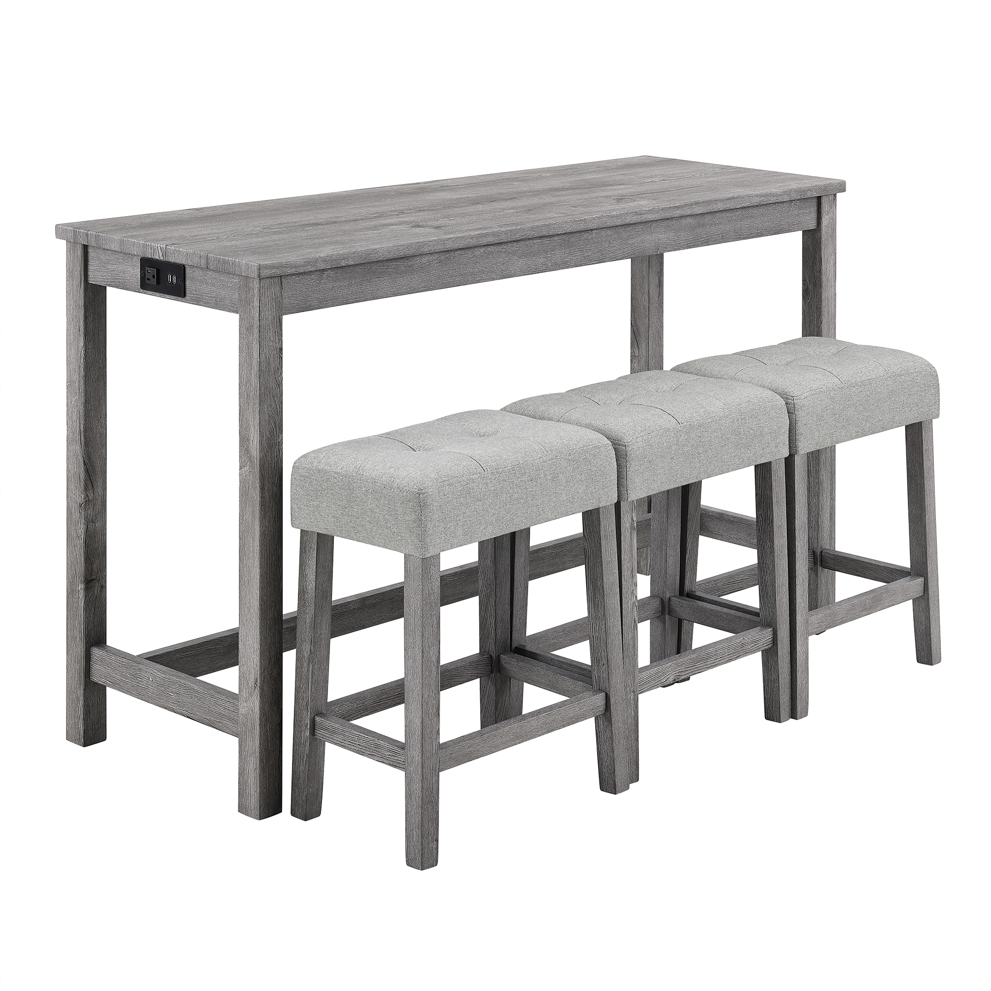 Bar Table Set with Power Outlet, Bar Table and Chairs Set, 4 Piece Dining Table Set, Industrial Breakfast Table Set, for Living Room, Dining Room, Game Room - Image 4