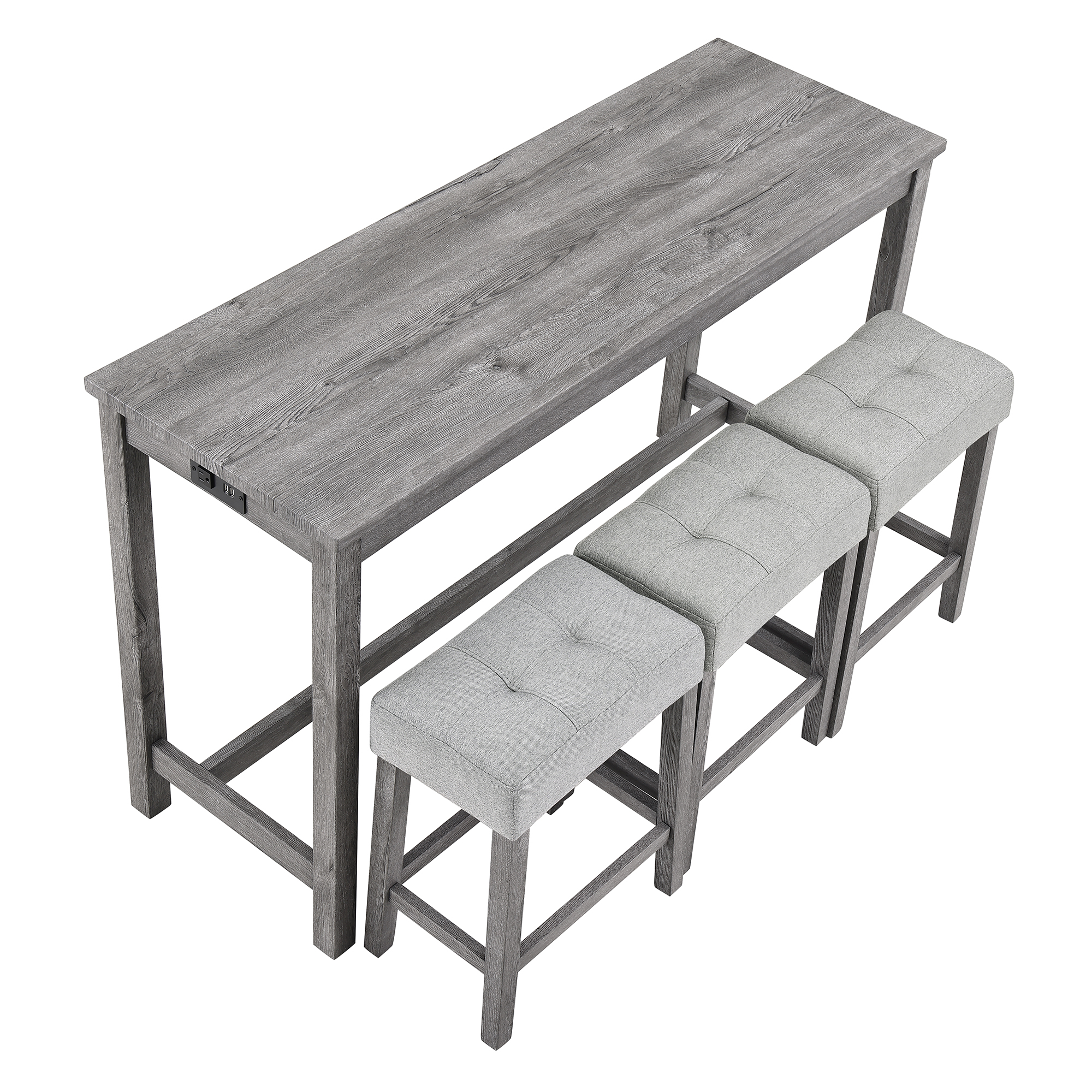 Bar Table Set with Power Outlet, Bar Table and Chairs Set, 4 Piece Dining Table Set, Industrial Breakfast Table Set, for Living Room, Dining Room, Game Room - Image 5