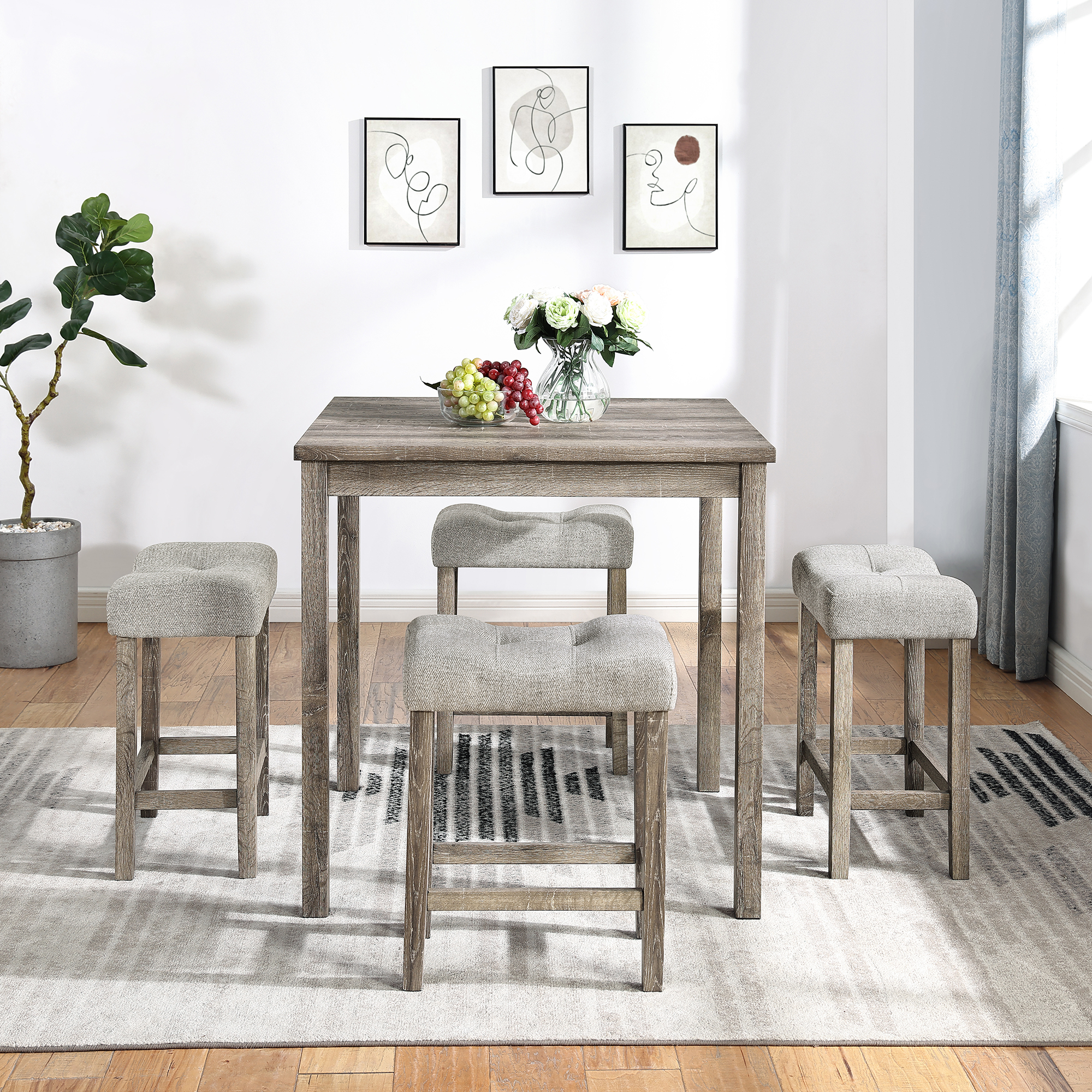 Dining Table, Bar Table and Chairs Set, 5 Piece Dining Table Set, Industrial Breakfast Table Set, for Living Room, Dining Room, Game Room - Image 3