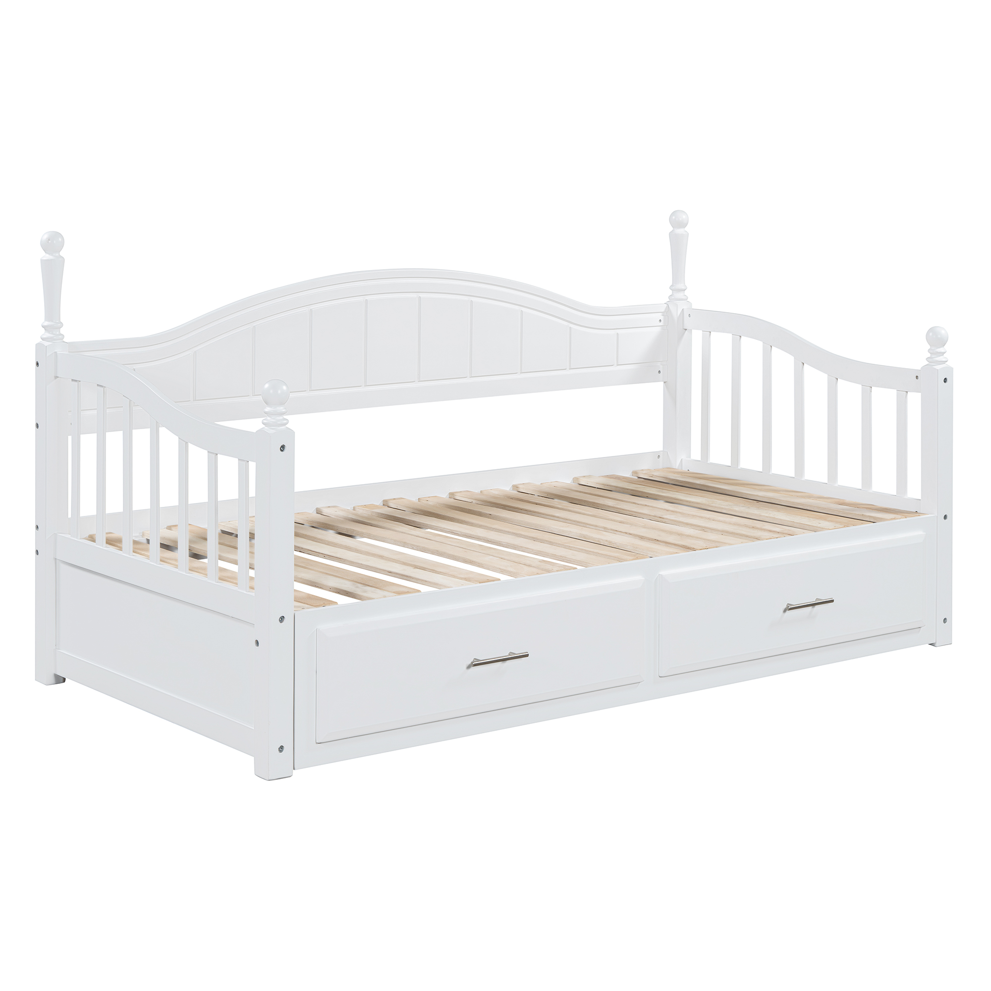 Wooden Twin Size Daybed with Twin Size Trundle, Extendable Daybed with Two Storage Drawers,White(Expected Arrival Time:9.12) - Image 6