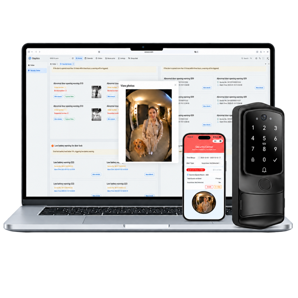 H1-Pro AI Video Smart Lock with WiFi, PMS System, OTA Integration, Remote Access - Security Door Lock for Vacation Rental, Hotel, Apartment