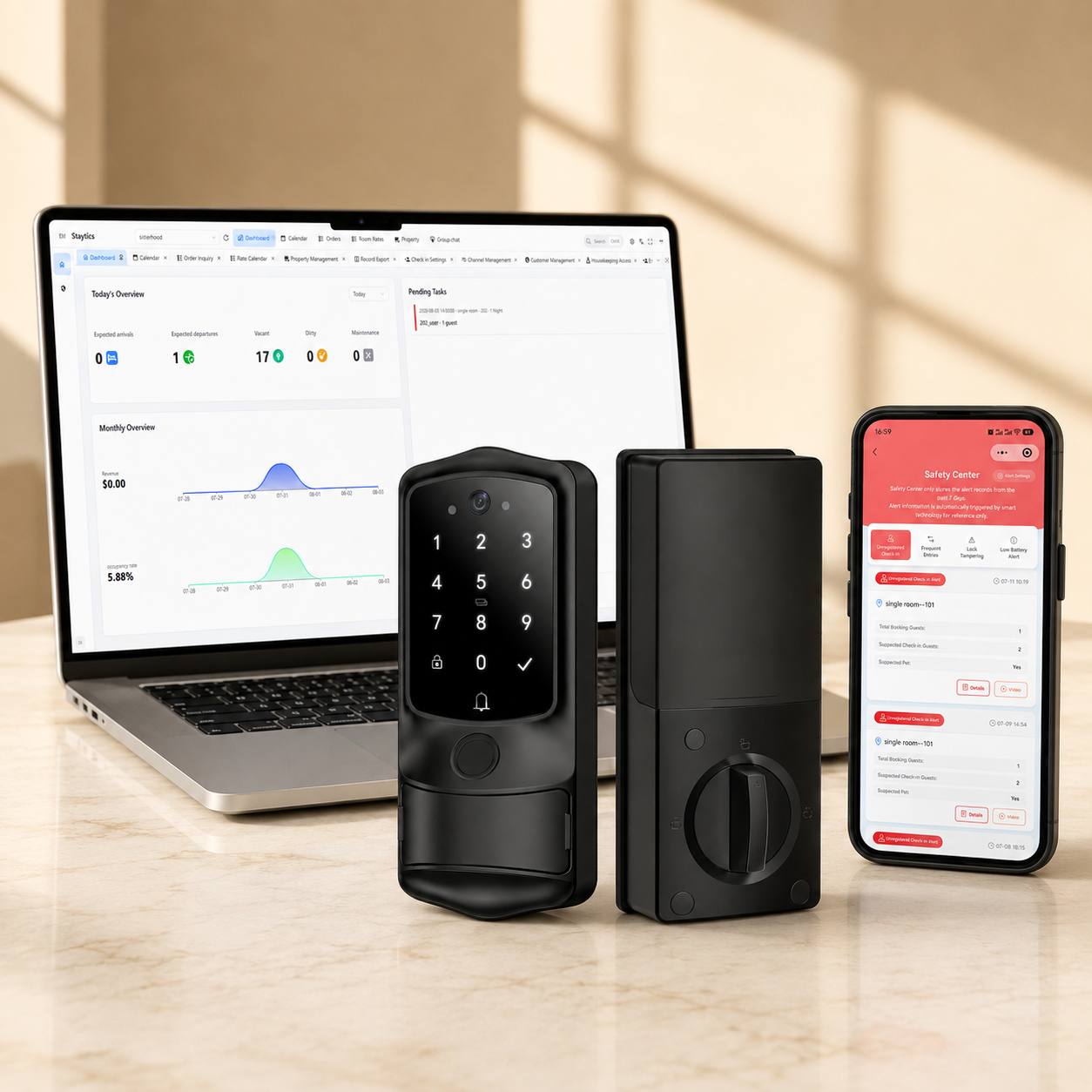 H1-Pro AI Video Smart Lock with WiFi, PMS System, OTA Integration, Remote Access – Security Door Lock for Vacation Rental, Hotel, Apartment